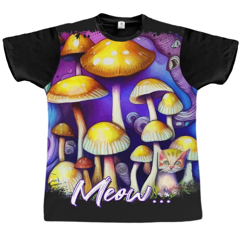 Mens Colorful Mushroom Meow Cat Morel Mycology Art Graphic T-shirt | Artistshot