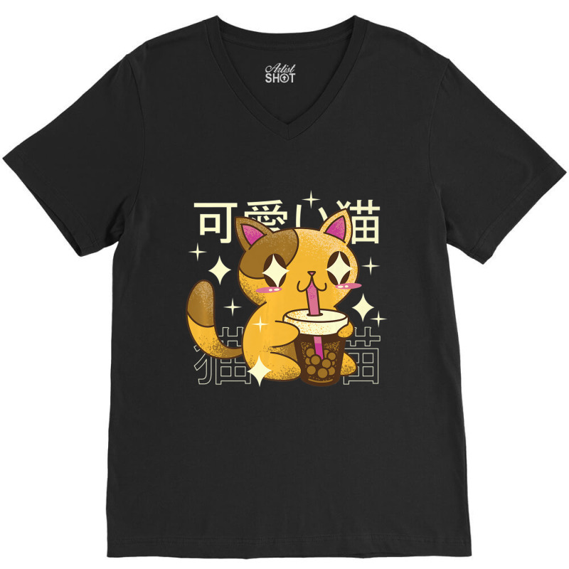 Kawaii Bubble Tea Cat Boba V-neck Tee | Artistshot