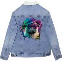 Vaporwave Pug Hat And Sunglasses Edition 1 Unisex Sherpa-lined Denim Jacket | Artistshot