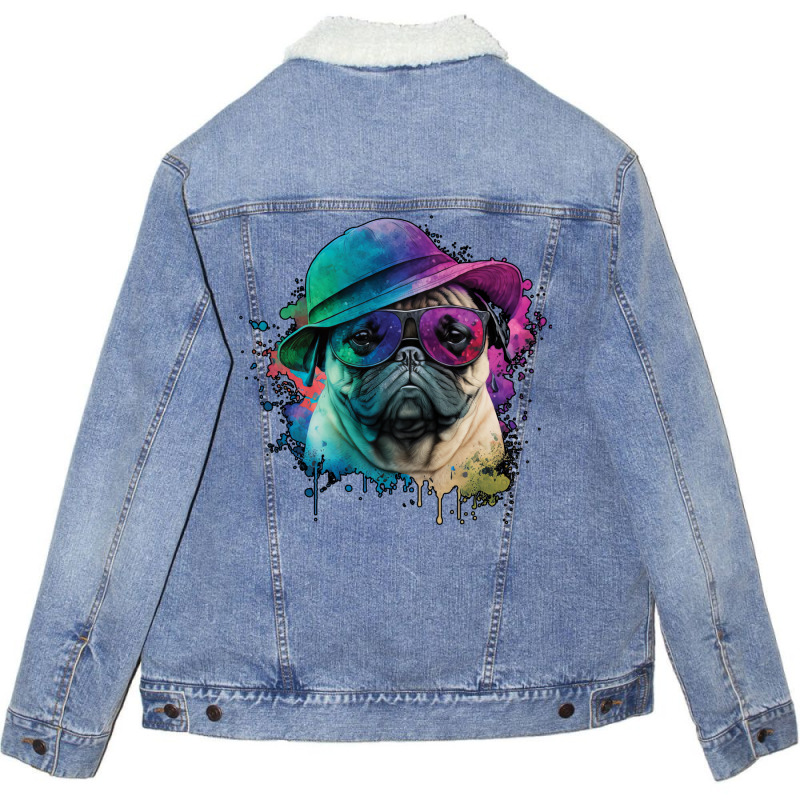 Vaporwave Pug Hat And Sunglasses Edition 1 Unisex Sherpa-Lined Denim Jacket by juareztoews2 | Artistshot