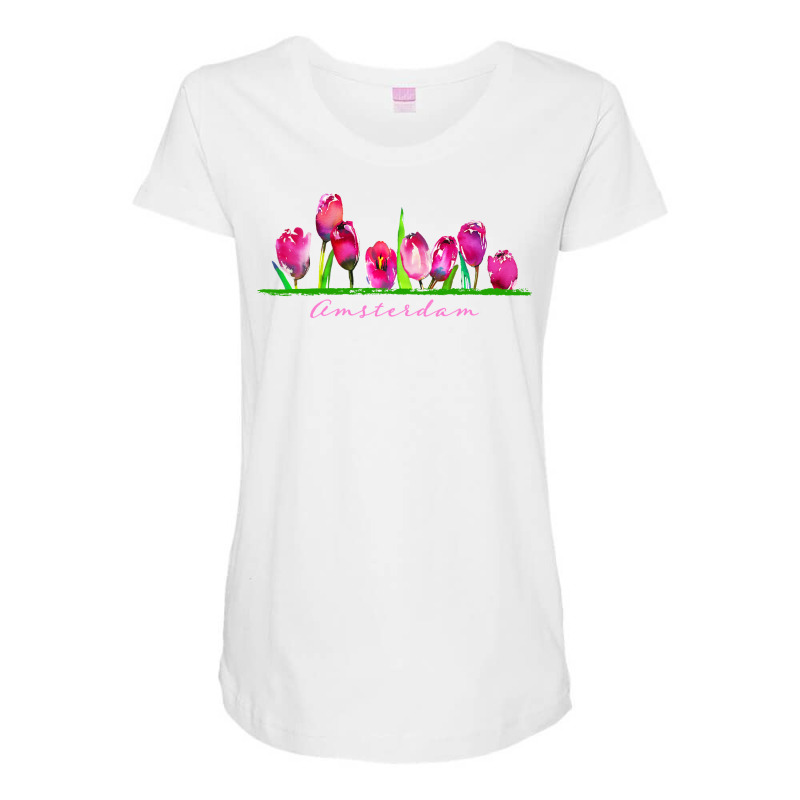 Amsterdam Tulip Flower Watercolor Women Girls Gard Maternity Scoop Neck T-shirt by clishgdo | Artistshot