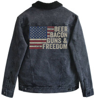 Beer Bacon Guns Freedom Bbq Vintage Usa Flag Drink Unisex Sherpa-lined Denim Jacket | Artistshot