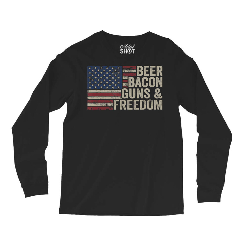 Beer Bacon Guns Freedom Bbq Vintage Usa Flag Drink Long Sleeve Shirts | Artistshot