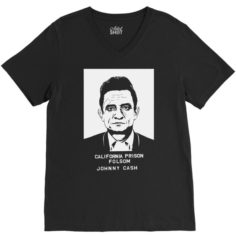 Johnny Cash Prison White V-neck Tee | Artistshot