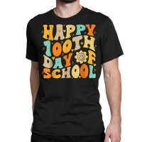 Teacher Kids Retro Groovy 100 Days Happy 100th Day Classic T-shirt | Artistshot