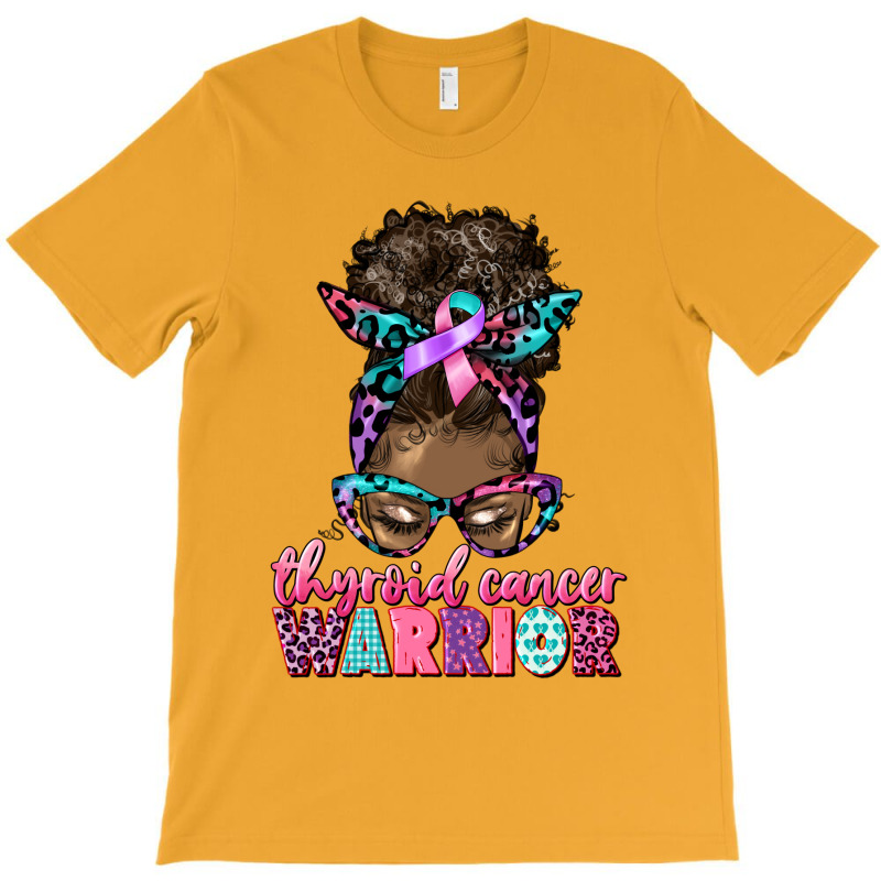 Thyroid Cancer Warrior Afro Messy Bun T-shirt | Artistshot