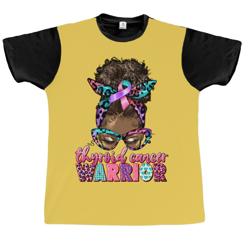 Thyroid Cancer Warrior Afro Messy Bun Graphic T-shirt | Artistshot