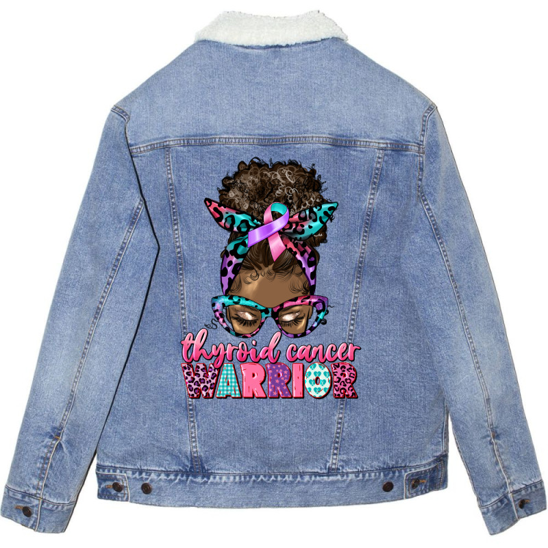 Thyroid Cancer Warrior Afro Messy Bun Unisex Sherpa-lined Denim Jacket | Artistshot