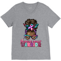 Thyroid Cancer Warrior Afro Messy Bun V-neck Tee | Artistshot