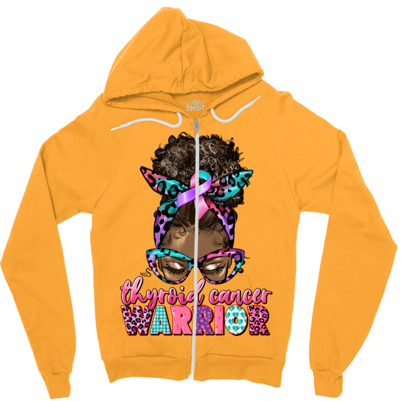 Thyroid Cancer Warrior Afro Messy Bun Zipper Hoodie | Artistshot