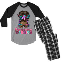 Thyroid Cancer Warrior Afro Messy Bun Men's 3/4 Sleeve Pajama Set | Artistshot