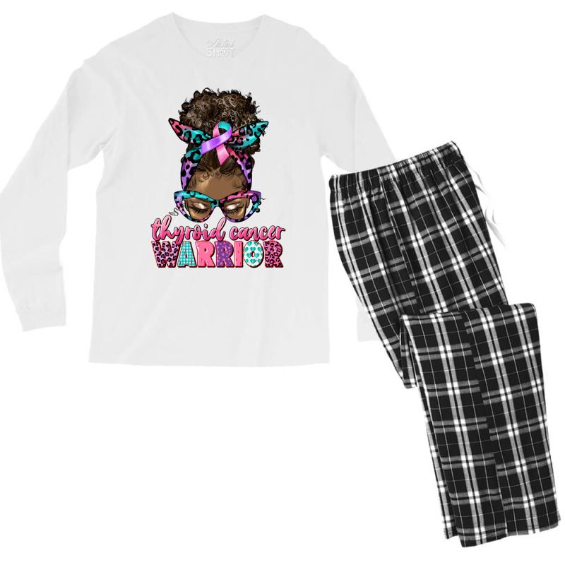 Thyroid Cancer Warrior Afro Messy Bun Men's Long Sleeve Pajama Set | Artistshot