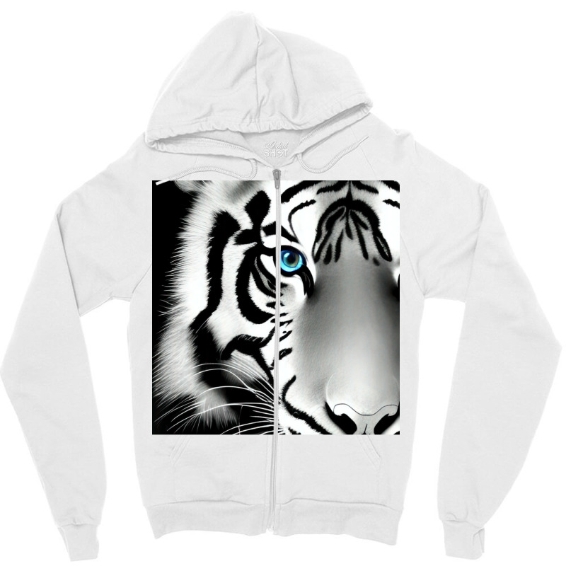 Black And White Tiger Zipper Hoodie by recorkubisho | Artistshot