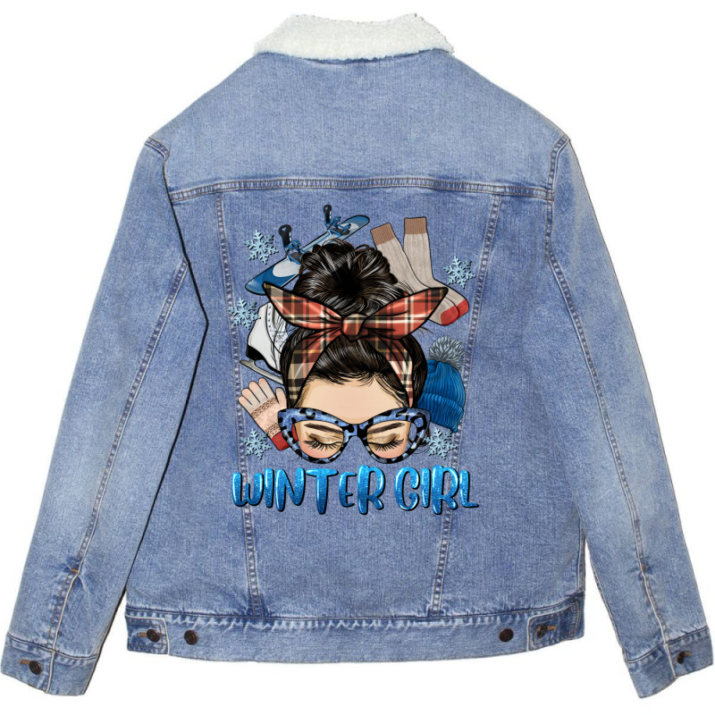 Messy Bun Winter Girl Unisex Sherpa-Lined Denim Jacket by HRA Design Shop | Artistshot