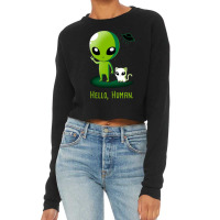 Alien With Very Funny Cat Cropped Sweater | Artistshot