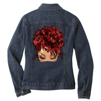 Afro Light Skin Red Hair Messy Bun Ladies Denim Jacket | Artistshot