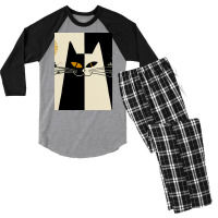 Vintage Black And White Cat Cute Design For Cats L Men's 3/4 Sleeve Pajama Set | Artistshot