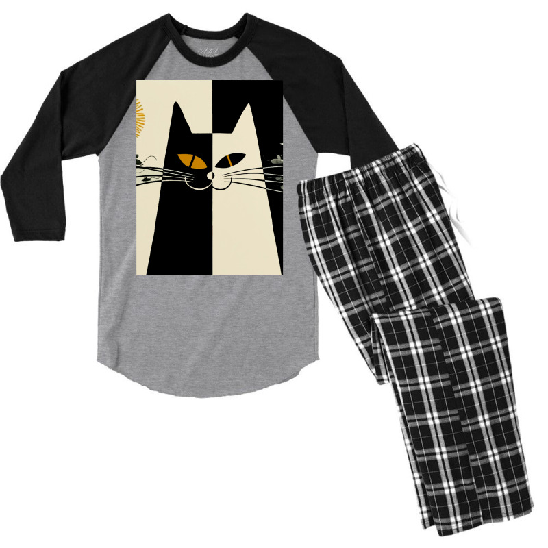 Vintage Black And White Cat Cute Design For Cats L Men's 3/4 Sleeve Pajama Set by cuaylaaarzoa | Artistshot