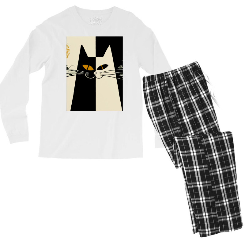 Vintage Black And White Cat Cute Design For Cats L Men's Long Sleeve Pajama Set by cuaylaaarzoa | Artistshot