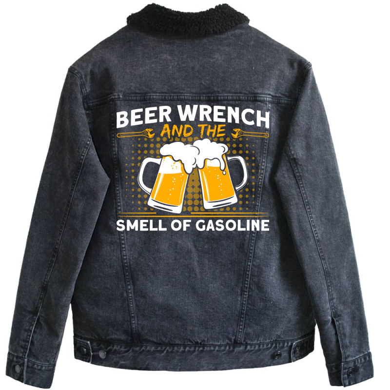 Beer Wrench Smell Of Gasoline Car Mechanic Cute Unisex Sherpa-lined Denim Jacket | Artistshot