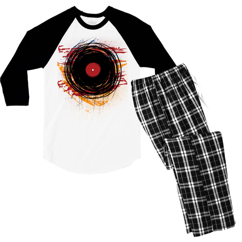 Vinyl Record Retro Grunge With Paint And Scratches Men's 3/4 Sleeve Pajama Set | Artistshot