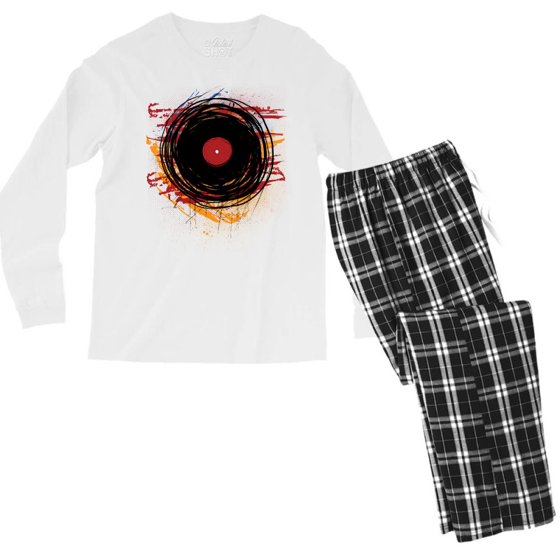 Vinyl Record Retro Grunge With Paint And Scratches Men's Long Sleeve Pajama Set | Artistshot