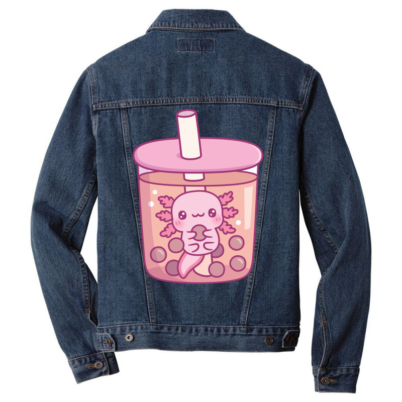 Cute Axolotl In Bubble Tea Funny Tumblr Men Denim Jacket by oreilywendyo | Artistshot