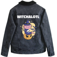 Cute Axolotl Witch With Pumpkin Halloween Music Unisex Sherpa-lined Denim Jacket | Artistshot