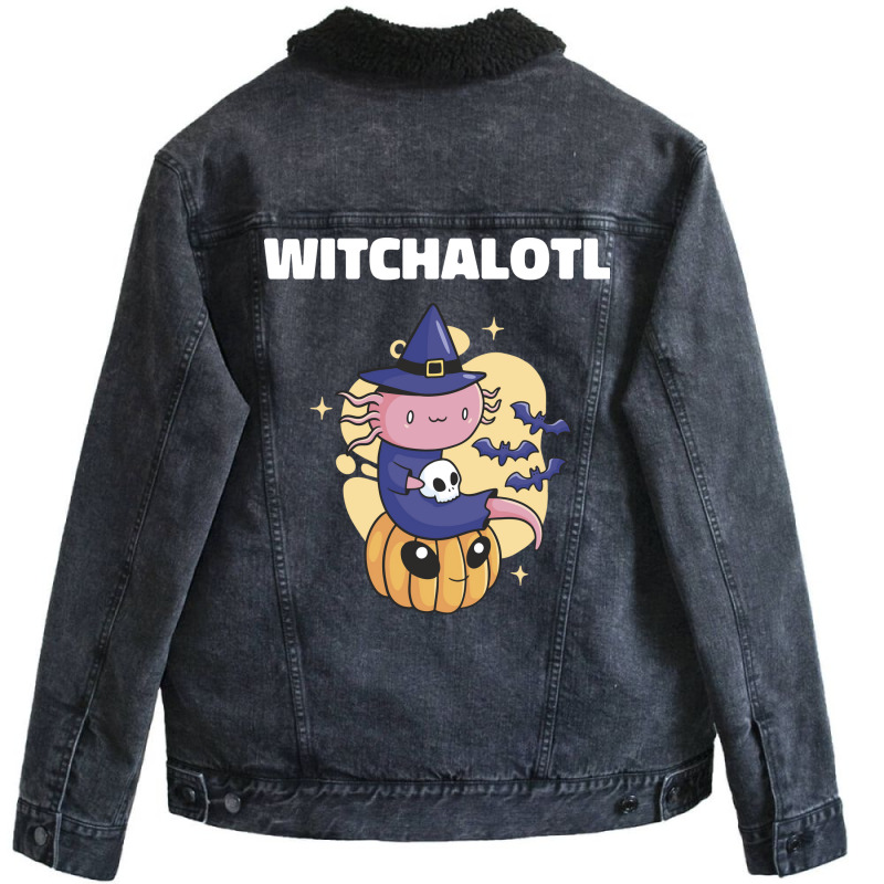 Cute Axolotl Witch With Pumpkin Halloween Music Unisex Sherpa-Lined Denim Jacket by oreilywendyo | Artistshot