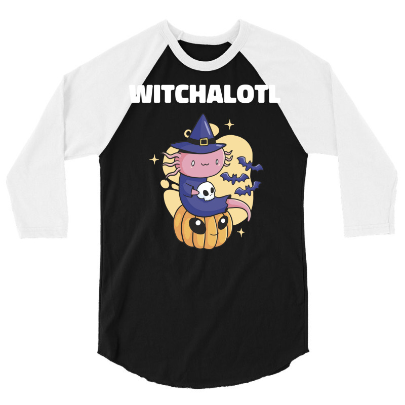 Cute Axolotl Witch With Pumpkin Halloween Music 3/4 Sleeve Shirt by oreilywendyo | Artistshot