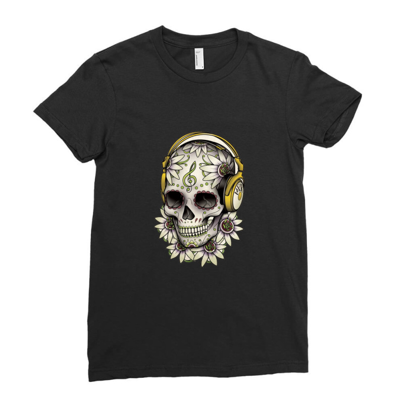 Calavera Skull Tattoo Day Of The Dead Drawing 1 Ladies Fitted T-Shirt by GregoryHoneycutt | Artistshot