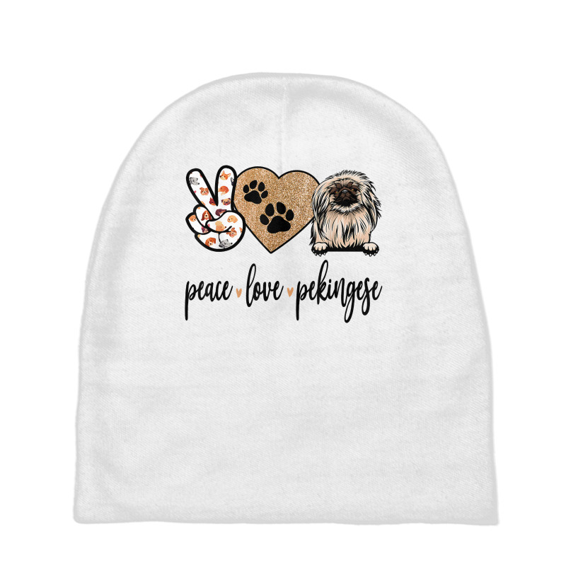 Funny Peace Love Pekingese Dog Lover T Shirt Baby Beanies by ryniuga | Artistshot