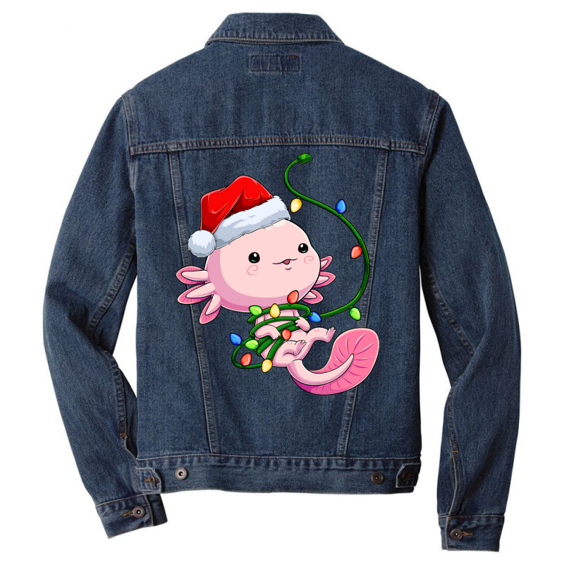 Santa Axolotl Christmas Tree Lights Lizard Xmas Sa Men Denim Jacket | Artistshot