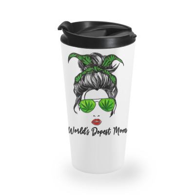 Classy World's Dopest Mom Messy Bun Weed Leaf Mothers Day T Shirt Travel Mug Designed By Luantruong