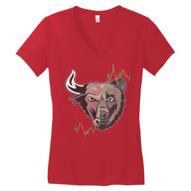 Bull Vs Bear Candlestick Chart Stock Market Invest Women's V-Neck T-Shirt by mheny | Artistshot