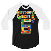 Cute 6th Birthday Gift 6 Years Old Block Building Boys Kids T Shirt 3/4 Sleeve Shirt | Artistshot