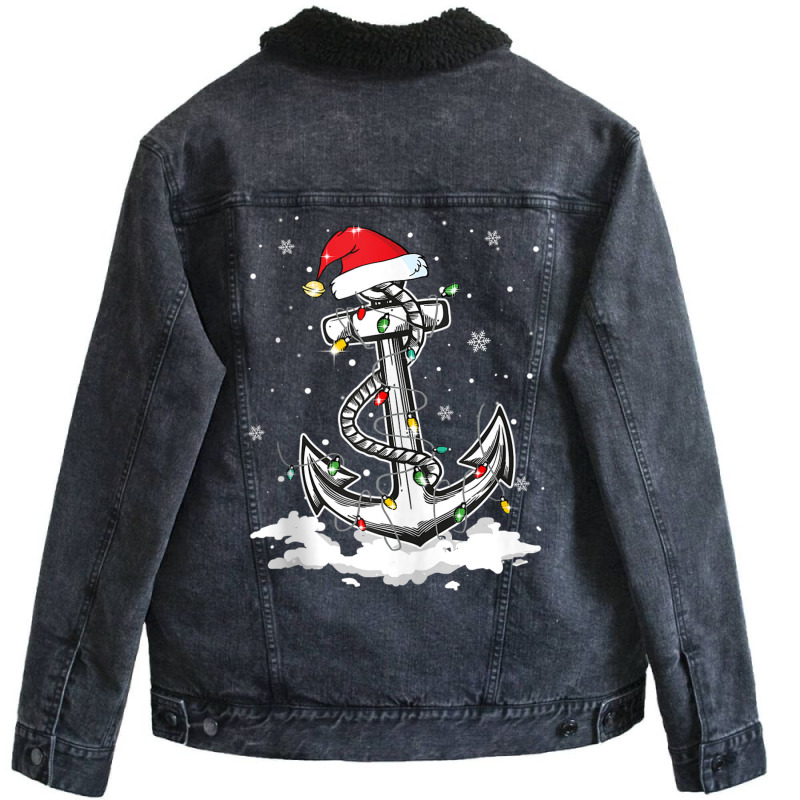 Anchor Boating Sailing Christmas Santa Hat Lights Unisex Sherpa-lined Denim Jacket | Artistshot