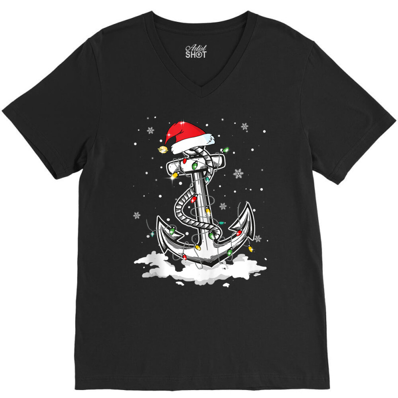 Anchor Boating Sailing Christmas Santa Hat Lights V-neck Tee | Artistshot