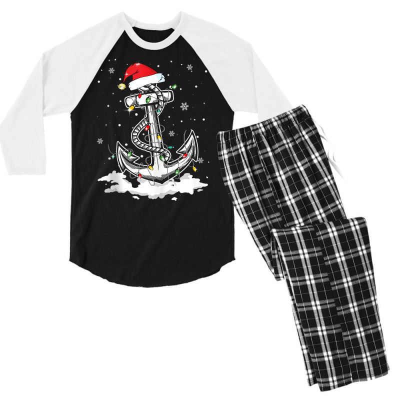 Anchor Boating Sailing Christmas Santa Hat Lights Men's 3/4 Sleeve Pajama Set | Artistshot