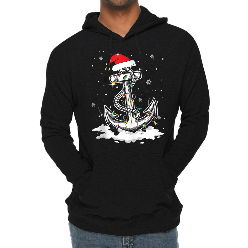 Anchor Boating Sailing Christmas Santa Hat Lights Lightweight Hoodie | Artistshot