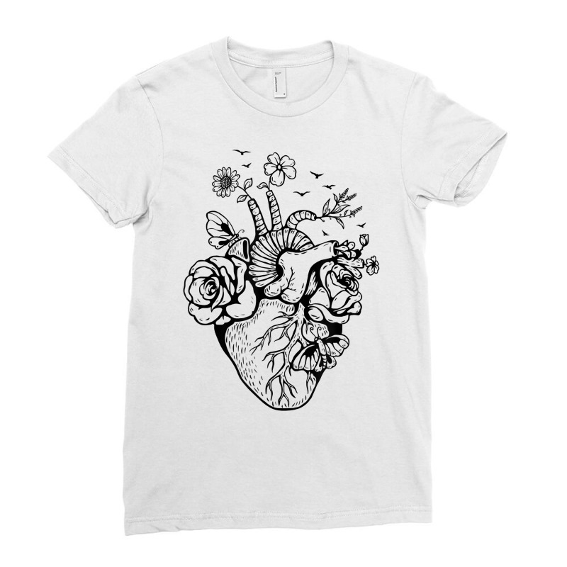 Heart Anatomy Flowers Funny Anatomical Heart And H Ladies Fitted T-Shirt by bellaaa | Artistshot