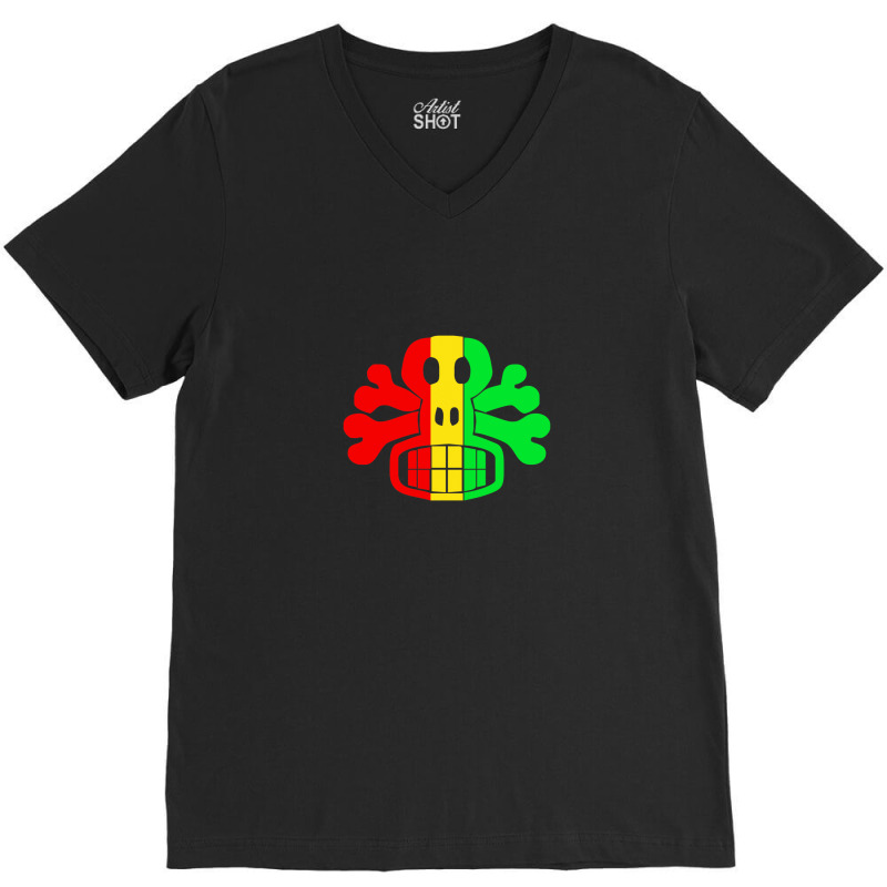 Rasta Skull And Crossbones V-neck Tee | Artistshot