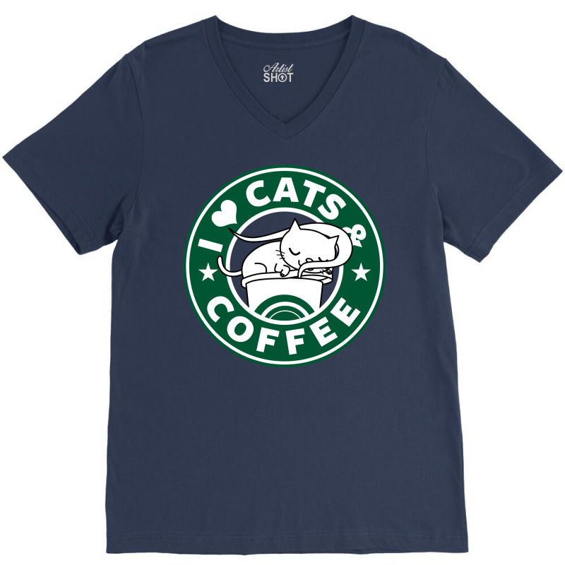 I Heart Cats And Coffee V-Neck Tee by ovillabogevr | Artistshot