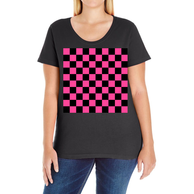 Black And Pink Checkerboard Pattern Ladies Curvy T-Shirt by ehrdokesl | Artistshot