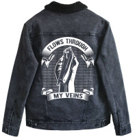 Flows Through My Veins Hair Cutting Barber Men Gif Unisex Sherpa-lined Denim Jacket | Artistshot