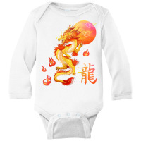 Asian Dragon And Sun, Oriental Chinese Art, Orange Long Sleeve Baby Bodysuit | Artistshot