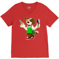 Dog As Hairdresser With Scissors Comb Travel V-neck Tee | Artistshot