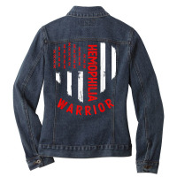 Hemophilia Awareness Red Ribbon Us Flag Hemophilia Ladies Denim Jacket | Artistshot