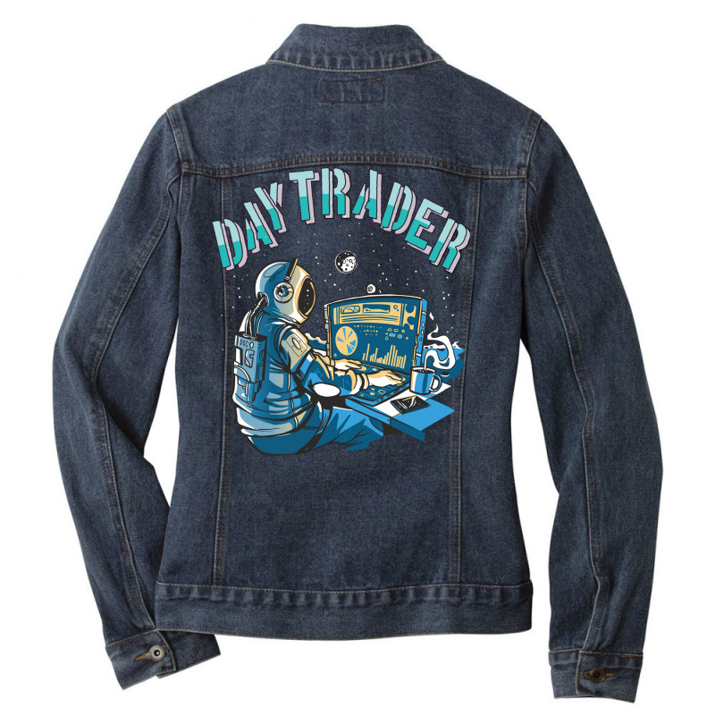 Day Trader Astronaut In Space Girl Ladies Denim Jacket by elcepobatship | Artistshot