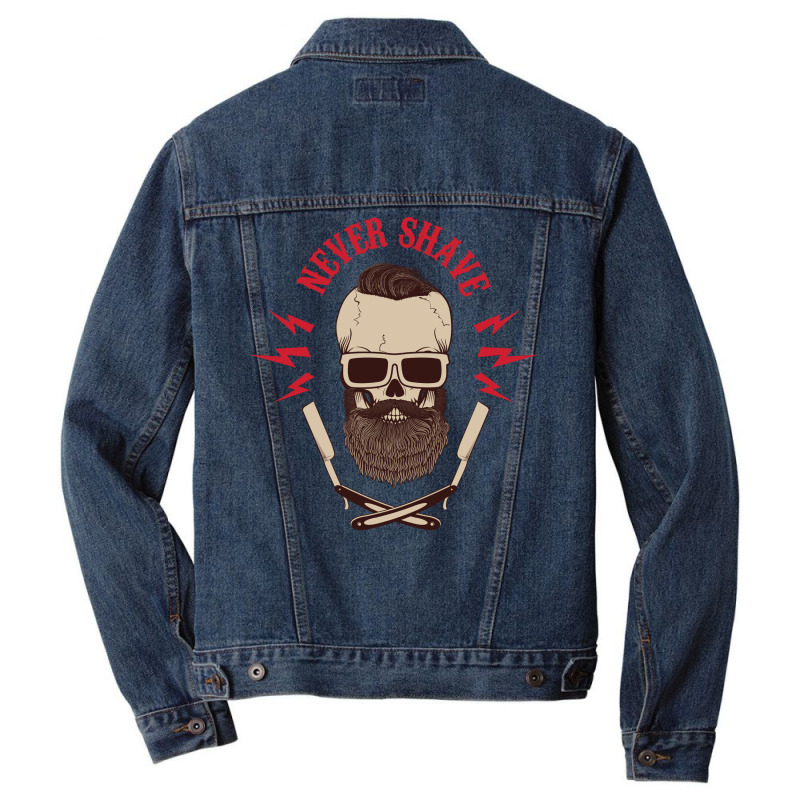 Never Shave Skull With Beard And Two Shaving Blade Men Denim Jacket | Artistshot